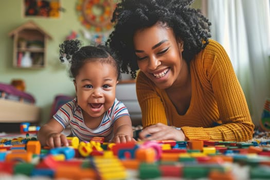 Educational pastime develop creativity skill in kid concept. mother and her toddler playing games. ai generated