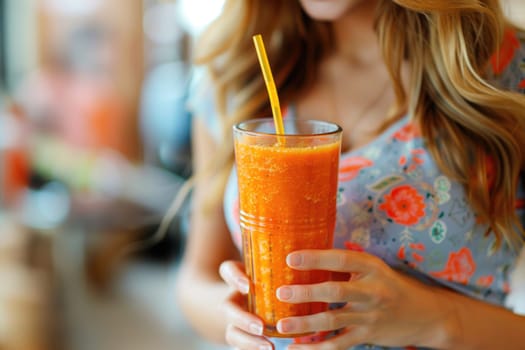 happy pregnant woman drinking green vegetable juice or smoothie at home. ai generated