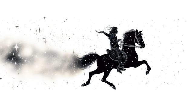 Cosmic centaur voyager watercolor illustration - AI generated. Black, centaur, horse, person.