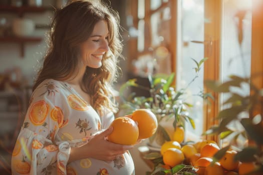 pregnant woman eating oranges . ai generated