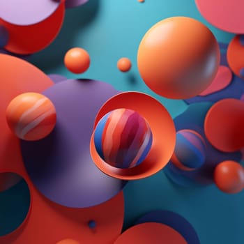 Abstract background design: 3d render of abstract background with circles and balls in blue and orange colors