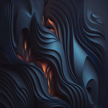 Abstract background design: 3d rendering of abstract wavy surface in blue and orange colors