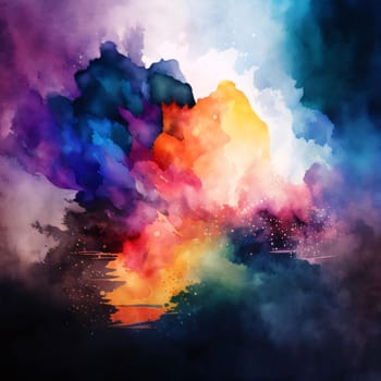 Abstract background design: Colorful watercolor background with a lot of clouds and sun.