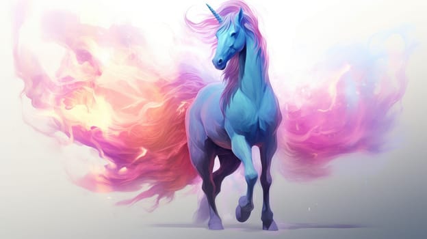 Spectral unicorn guardian watercolor illustration - AI generated. White, unicorn, horn, mane.