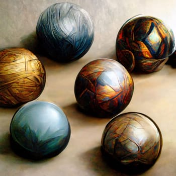 Abstract background design: abstract background made of wooden balls with different colors and textures.