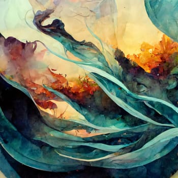 Abstract background design: Watercolor abstract background with autumn leaves. Hand-drawn illustration.