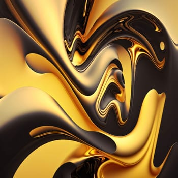 Abstract background design: 3d render of abstract black and gold background with smooth lines and waves