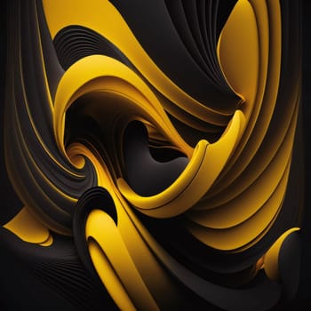 Abstract background design: 3d render of abstract background with wavy pattern in yellow and black
