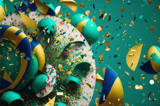 Abstract background design: 3d rendering of abstract background with confetti and balloons. 3d illustration.