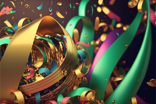 Abstract background design: 3d illustration of abstract background with colorful ribbons and confetti