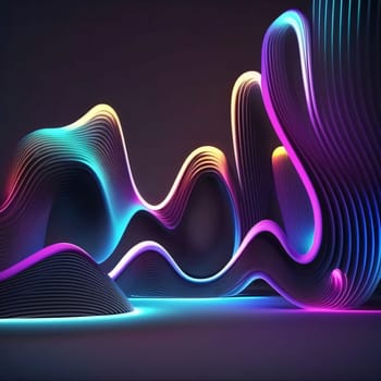 Abstract background design: 3d render, abstract background with neon lines, waves in blue and purple colors