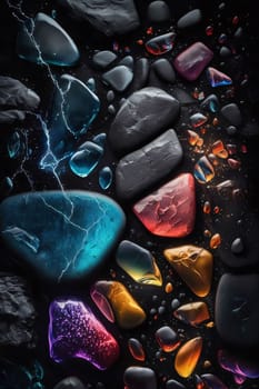 Abstract background design: Colorful stones on a black background. 3d rendering, 3d illustration.