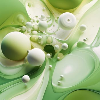 Abstract background design: Abstract background of green and white oil paint with bubbles. 3d rendering