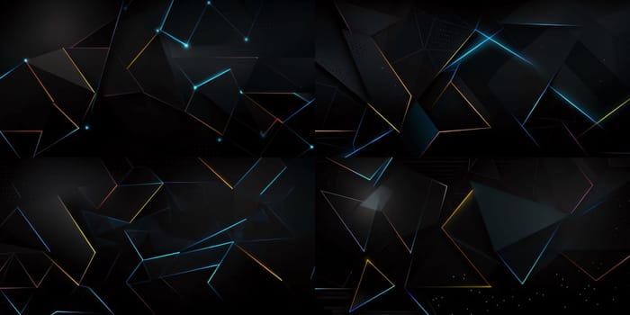 Abstract background design: Set of dark abstract backgrounds with glowing neon triangles. Vector illustration.