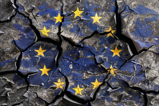 The European flag was painted on cracked concrete symbolizing the divided state of Europe with broken stars and blue color