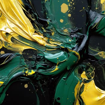 Abstract background design: Abstract background of oil paint in black, yellow and green colors.