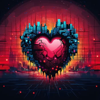 Abstract background design: Futuristic city with heart in the center. Vector illustration.