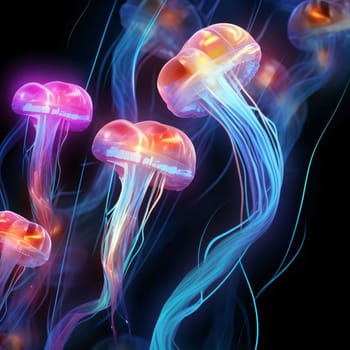 Abstract background design: Jellyfish in the water on a black background. 3d rendering