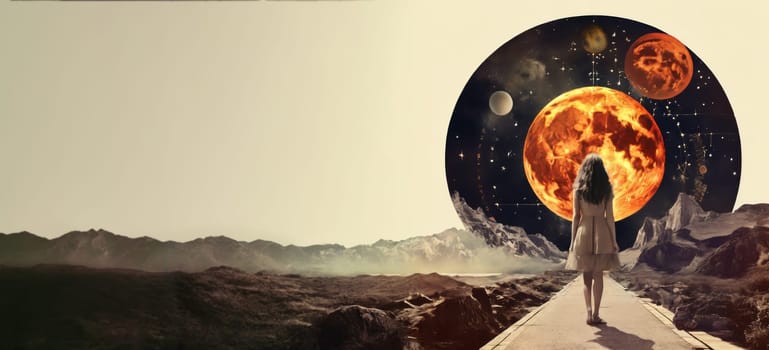 Astrology Corridor of Eclipses modern collage concept. Mystical Corridor of Eclipses period its astrological essence. Wide banner with copy space