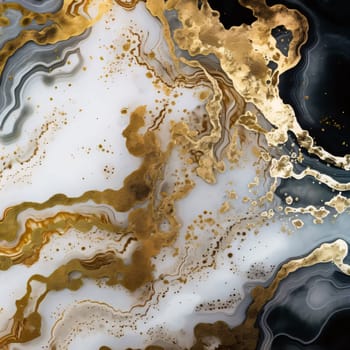 Abstract background design: Marble texture background pattern with gold and black colors. Fluid art painting.