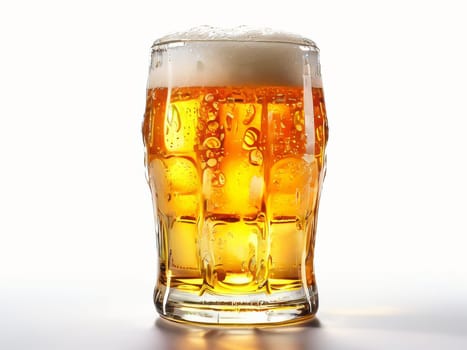 Beer glass mug isolated on white background. Perfect full glass of yellow beer with white foam, isolated on white background with clipping path