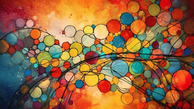 Abstract background design: Abstract colorful background with circles. Digital watercolor painting on canvas.