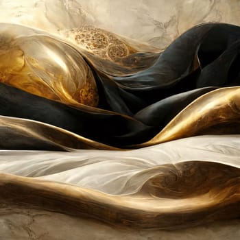 Abstract background design: abstract background with black and gold wavy fabric, 3d illustration