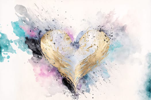 Abstract background design: Watercolor painting of two golden hearts. Valentine's day background.