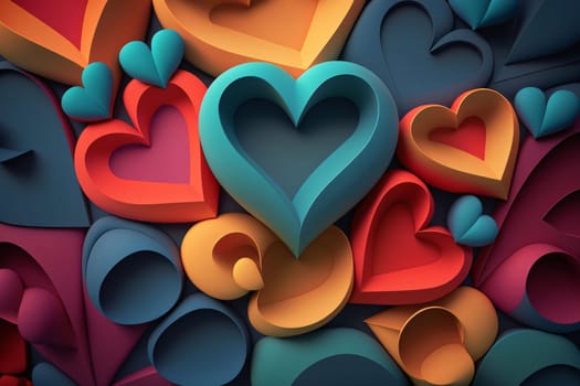 Abstract background design: Colorful hearts background. 3d illustration. Valentine's day concept