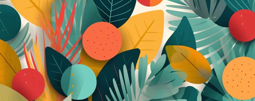 Abstract background design: Summer tropical background with leaves and berries. Vector illustration in flat style