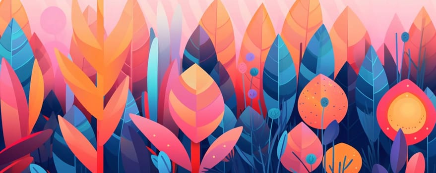 Abstract background design: Abstract nature background with colorful leaves and flowers. Vector illustration in flat style