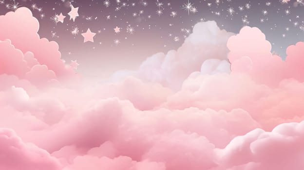 Abstract background design: Sky clouds landscape background, pink sky with clouds and stars, vector illustration