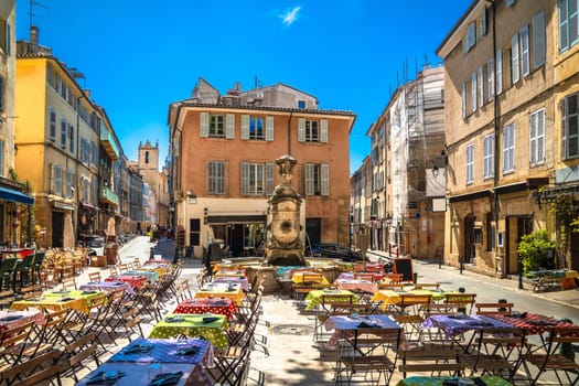 Aix En Provence scenic colorful restaurant street view, southern France