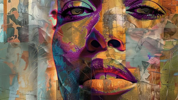 Portrait of relaxing beautiful woman drawing and painting with digital artistic style. Abstract modern art of female or girl face looking and was blending by water color. Famine and beauty. AIG42.