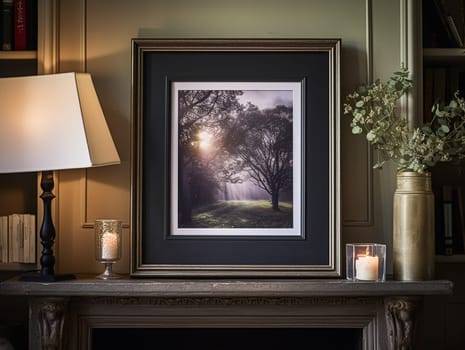 Classic black art frame in the elegant interior, wall and home decor