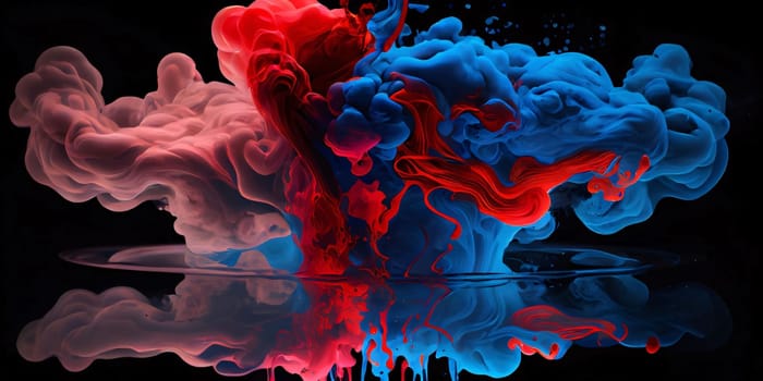 Abstract background design: Red and blue ink in water on a black background. Abstract background