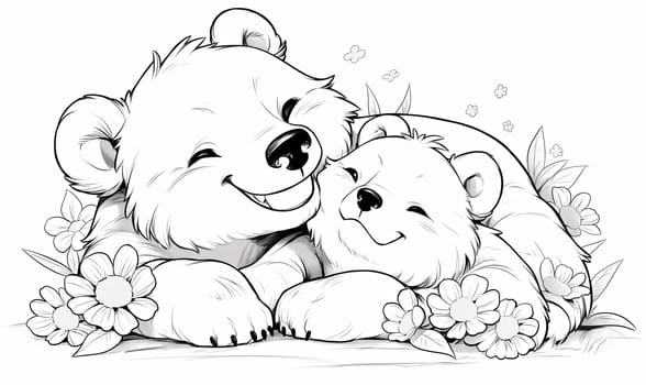 Black and white illustration for coloring animals, bear. Selective soft focus.