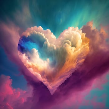 Abstract background design: Colorful rainbow heart in the sky. Valentines day background.