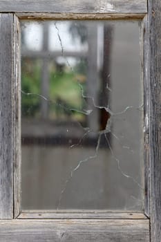 Broken glass window outside