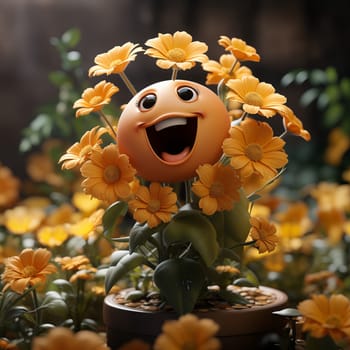 Illustration of a cheerful floral character, flower. Selective focus.