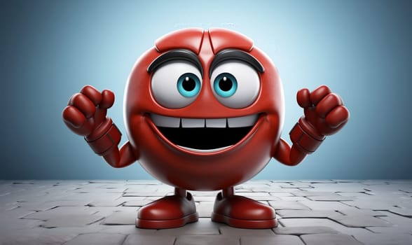 Red cheerful cartoon character with big eyes. Selective focus.