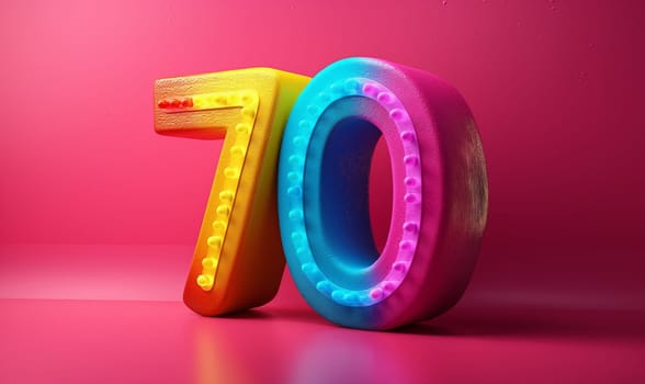 Number 70 on an abstract colored background. Selective soft focus.