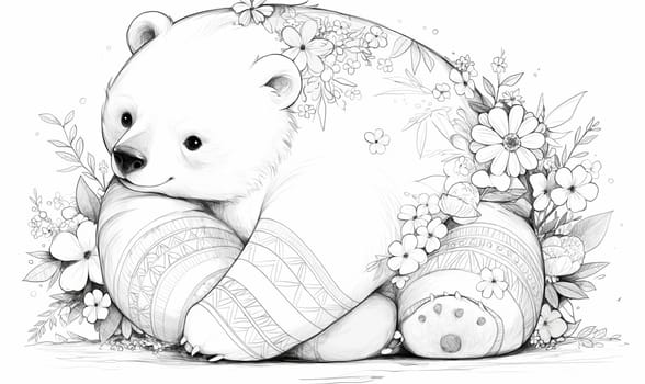 Black and white illustration for coloring animals, bear. Selective soft focus.