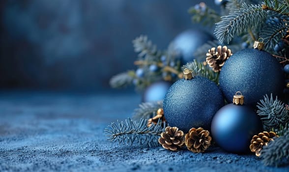Christmas background in blue color. Selective focus.