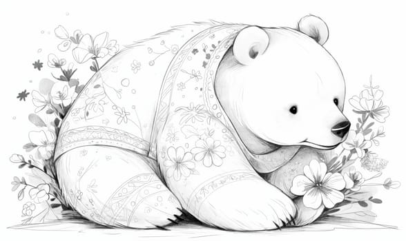 Black and white illustration for coloring animals, bear. Selective soft focus.