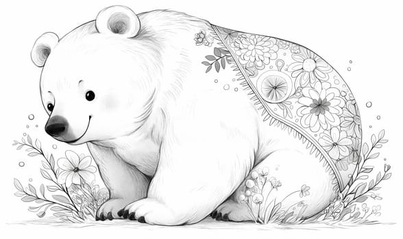 Black and white illustration for coloring animals, bear. Selective soft focus.