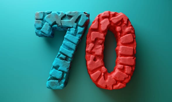 Number 70 on an abstract colored background. Selective soft focus.