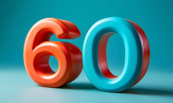 Number 60 on an abstract colored background. Selective soft focus.