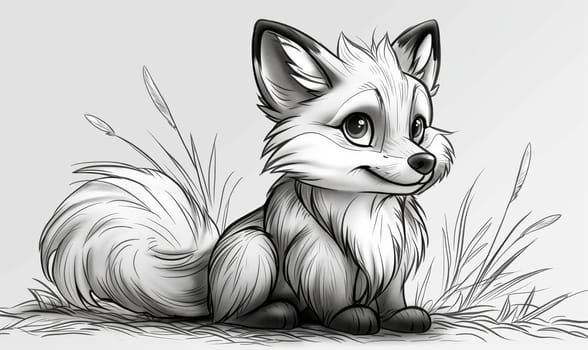 Black and white illustration for coloring animals, fox. Selective soft focus.