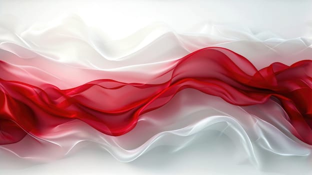 The red white fabric abstract picture in form of a bright reflecting wave that seems like soft yet looks solid at the same time and also bright shine with the source of the light near itself. AIGX01.
